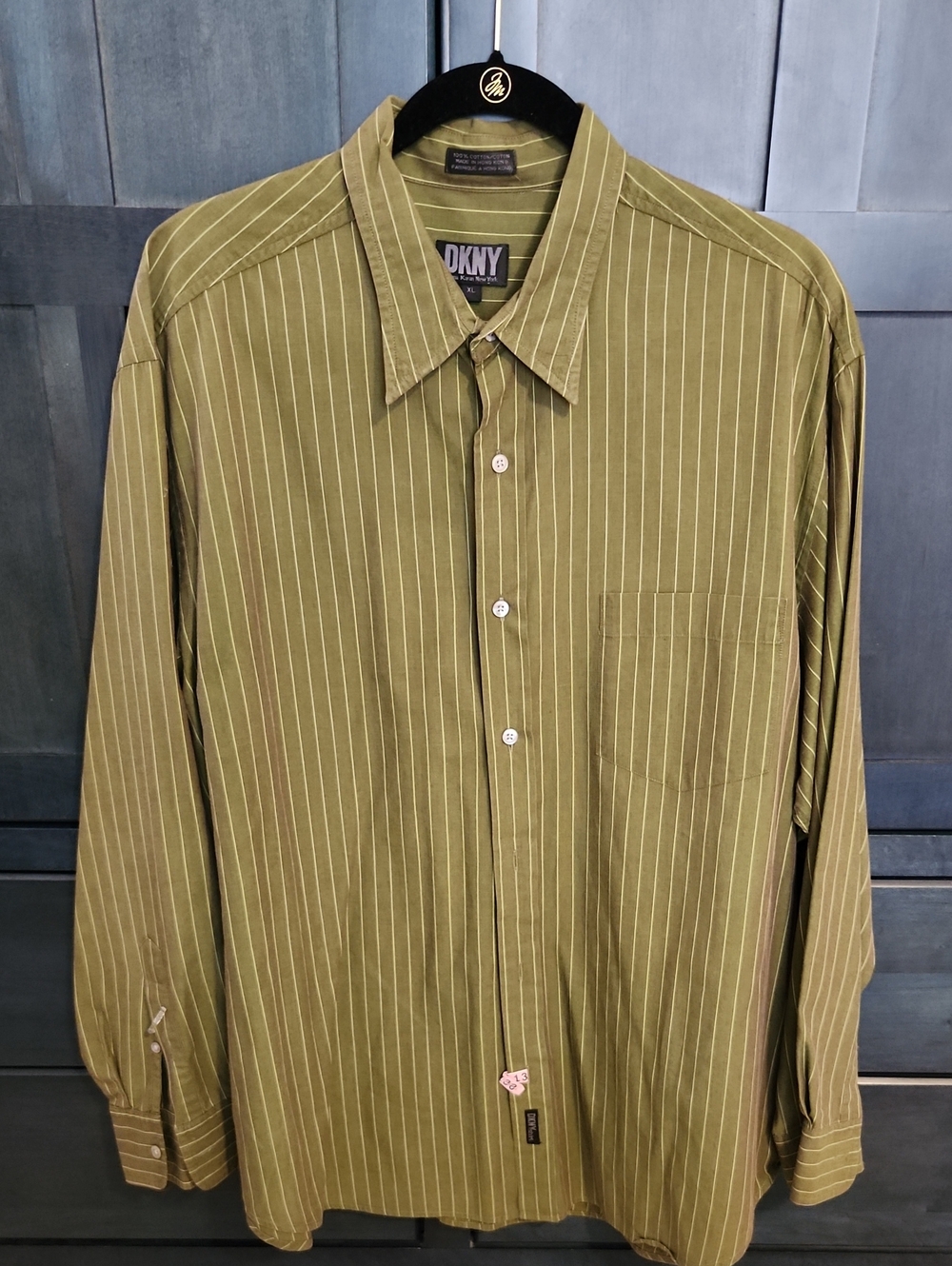 DKNY Olive Green Pinstripe Men's Dress Shirt